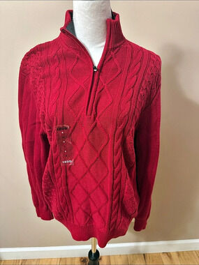 Jones New York Main Street Coat Cable Knit Zip-Up Sweater in Red Size Medium NWT